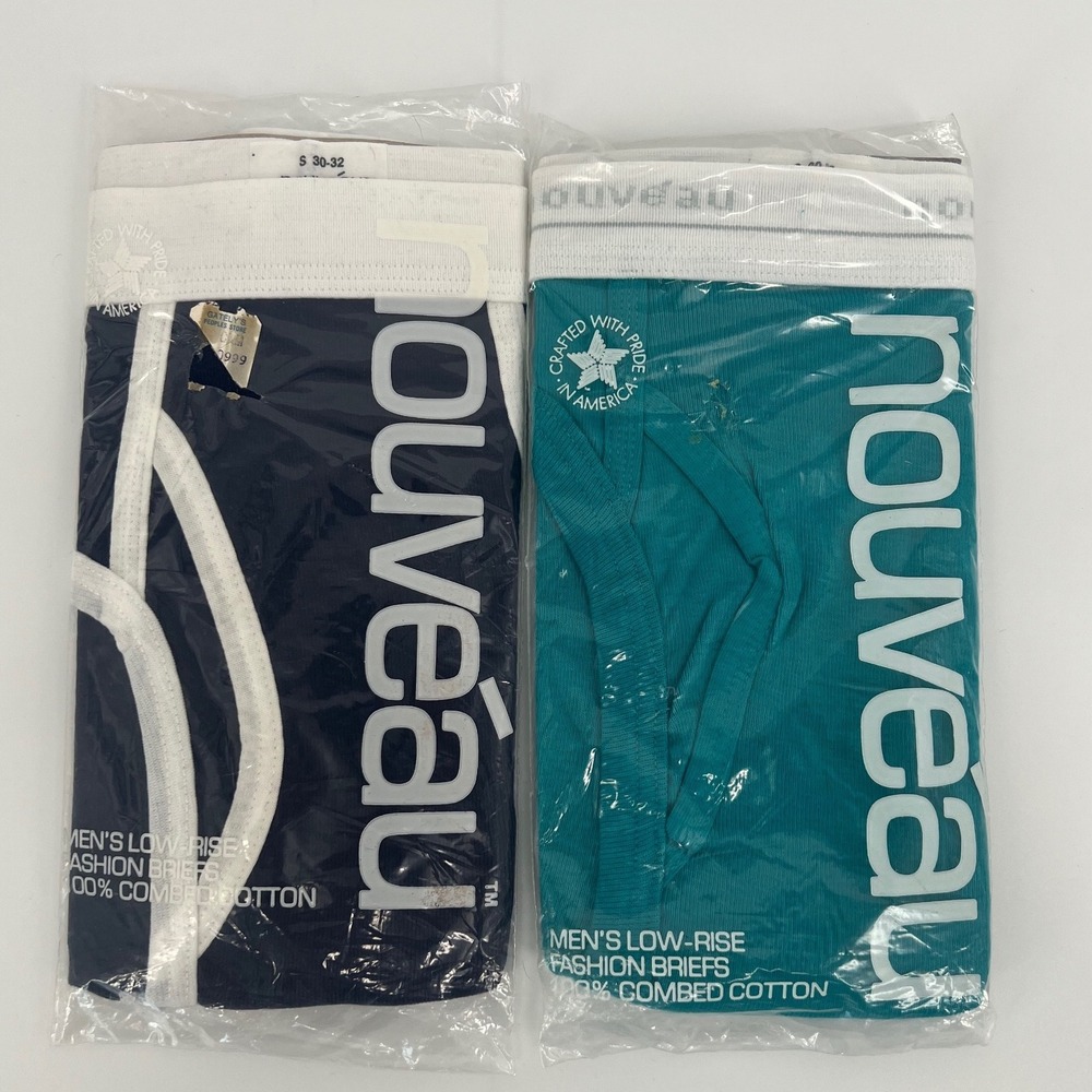 Nouveau Men Briefs Low-Rise Fashion Navy Teal Size S 30-32 Rare Deadstock 2Pk